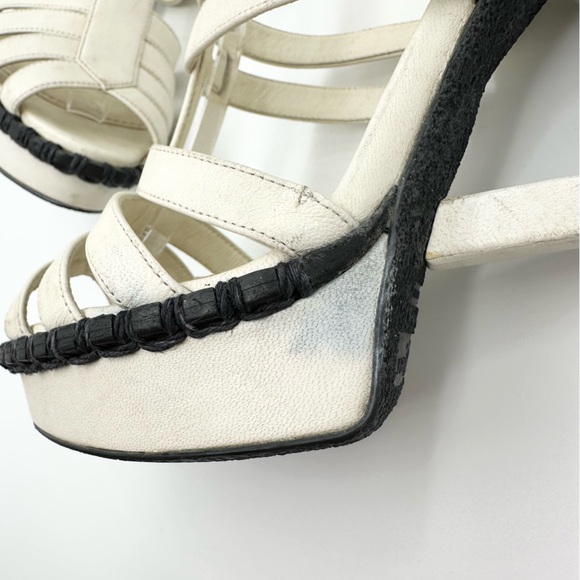 Yves Saint Laurent White Leather Strappy T Strap Heel Sandals - Picture 11 of 16